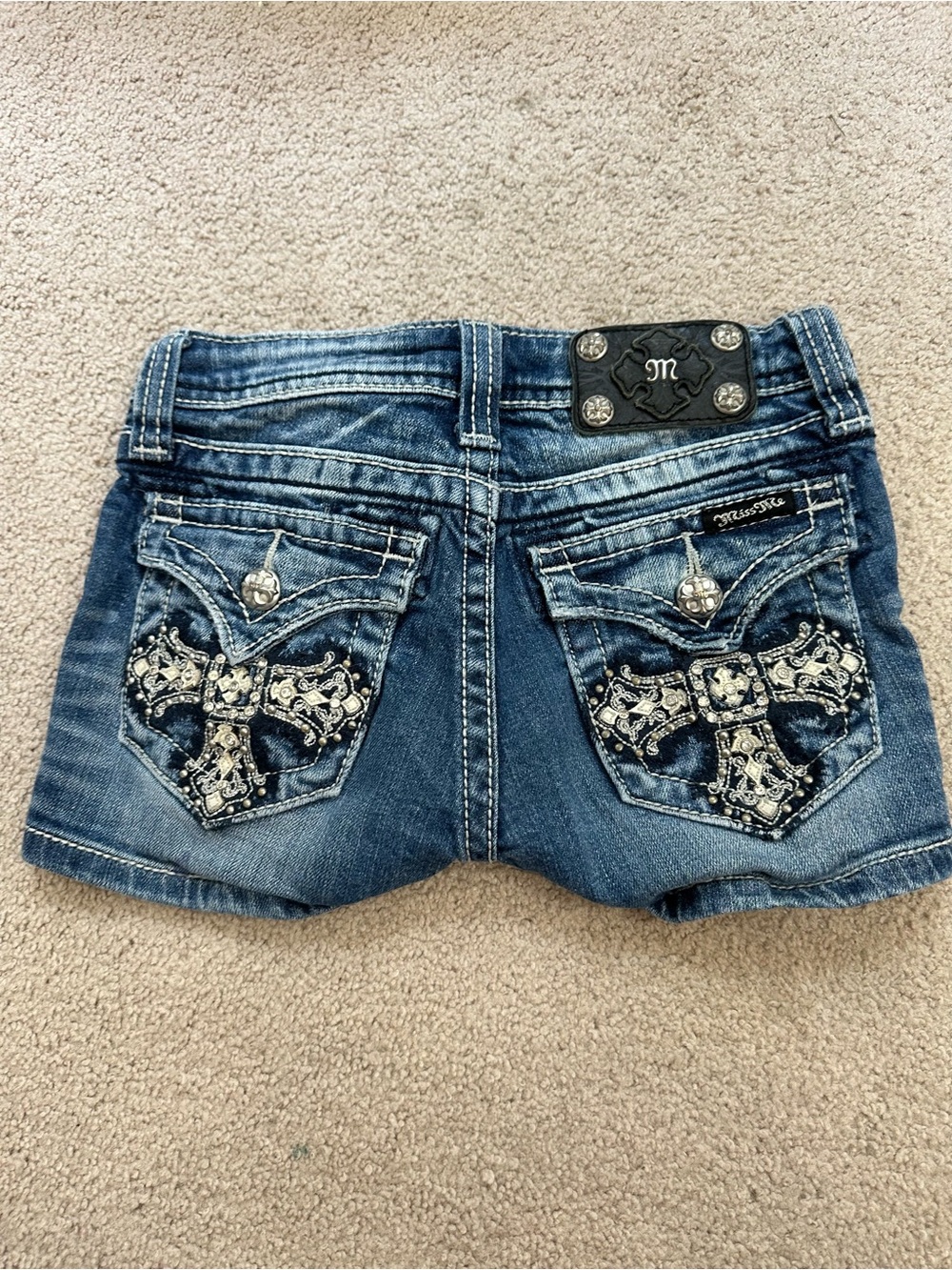 Girls Youth Miss Me Dark Blue Embellished Denim Shorts size youth 10